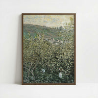 Landscape with Orchard & Figures (1879) by Claude Monet – Art Print - Art print in dark wood frame