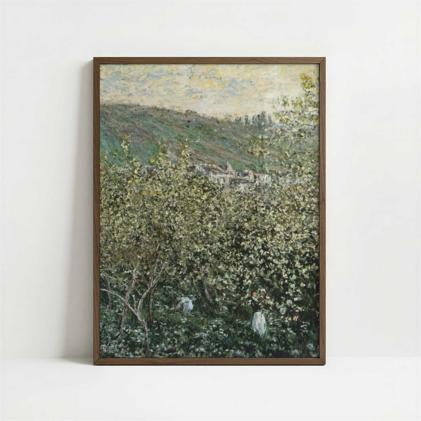 Landscape with Orchard & Figures (1879) by Claude Monet – Art Print - Art print in dark wood frame