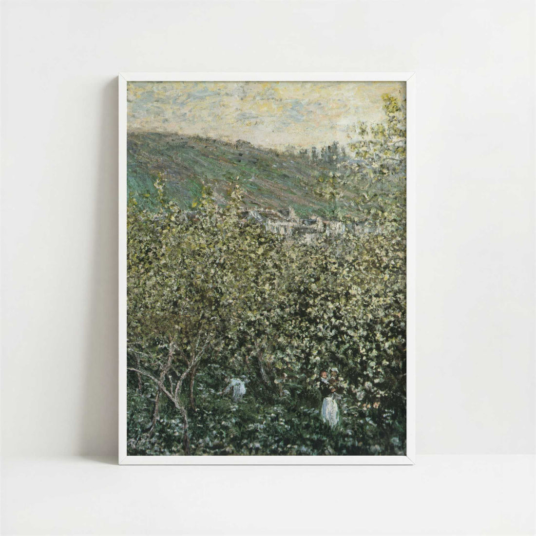 Landscape with Orchard & Figures (1879) by Claude Monet – Art Print - Art print in white frame