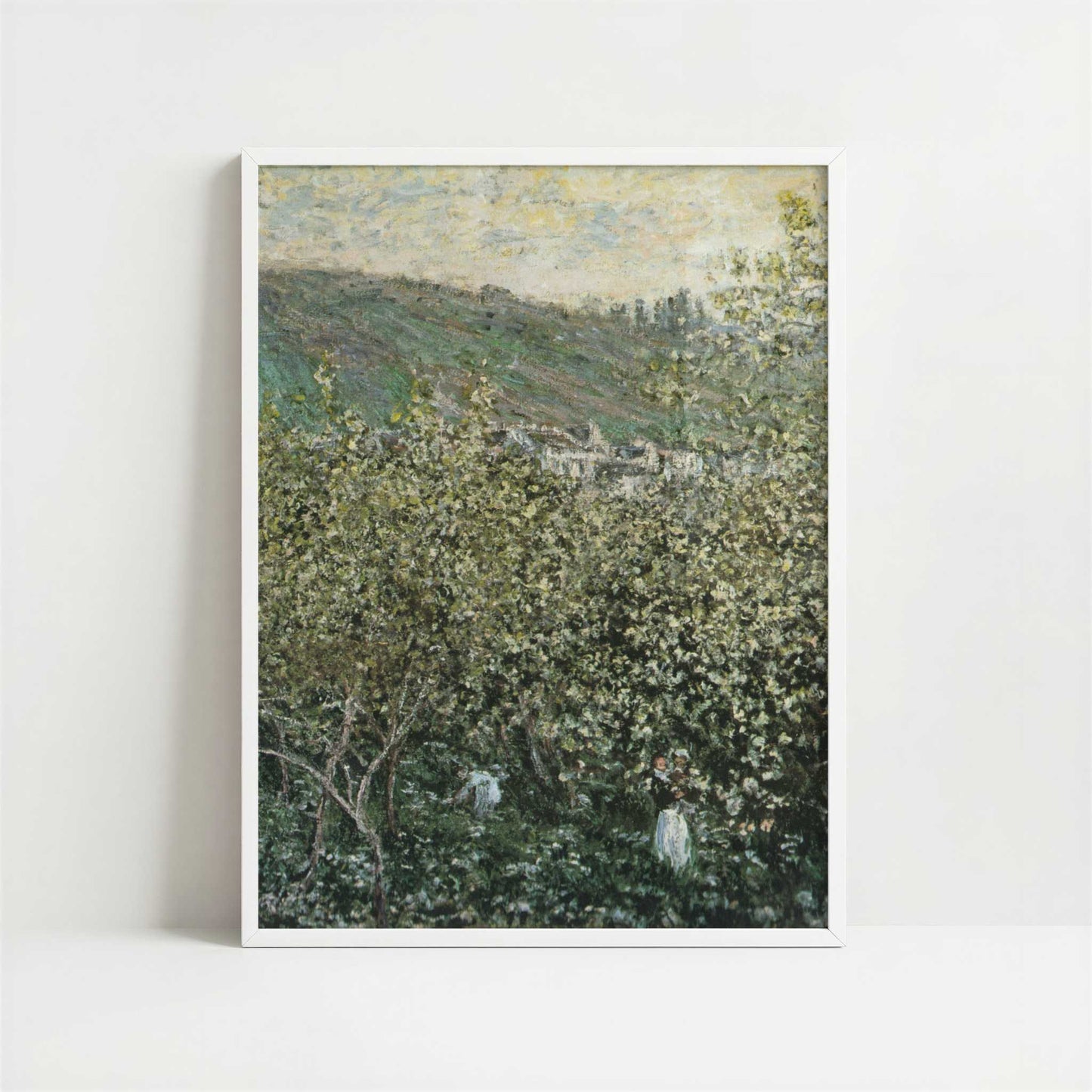Landscape with Orchard & Figures (1879) by Claude Monet – Art Print - Art print in white frame