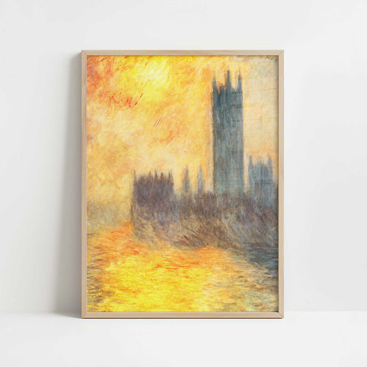 London, Houses of Parliament at Sunset (1904) by Claude Monet – Art Print - Art print in oak frame