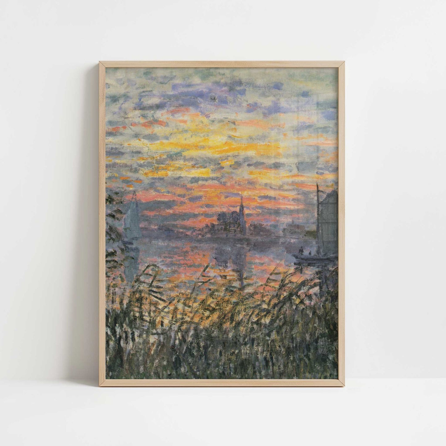 Marine View, Sunset (1874) by Claude Monet – Art Print - Art print in oak frame