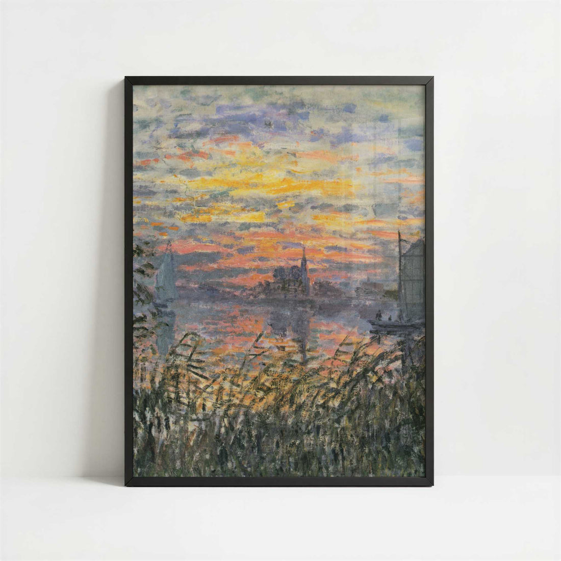 Marine View, Sunset (1874) by Claude Monet – Art Print - Art print in black frame