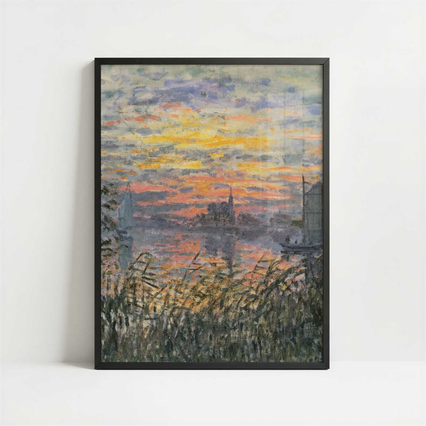 Marine View, Sunset (1874) by Claude Monet – Art Print - Art print in black frame