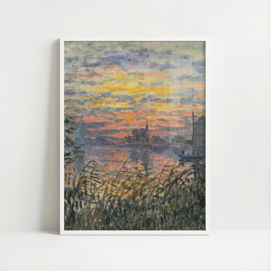 Marine View, Sunset (1874) by Claude Monet – Art Print - Art print in white frame