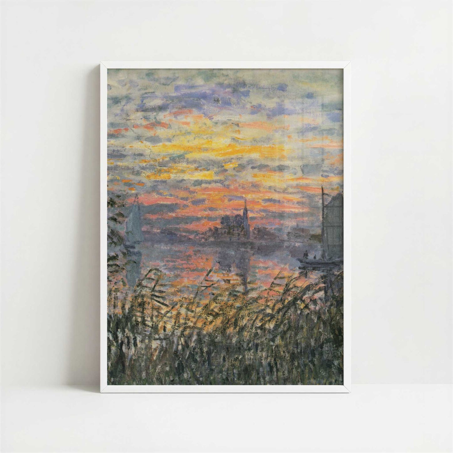 Marine View, Sunset (1874) by Claude Monet – Art Print - Art print in white frame