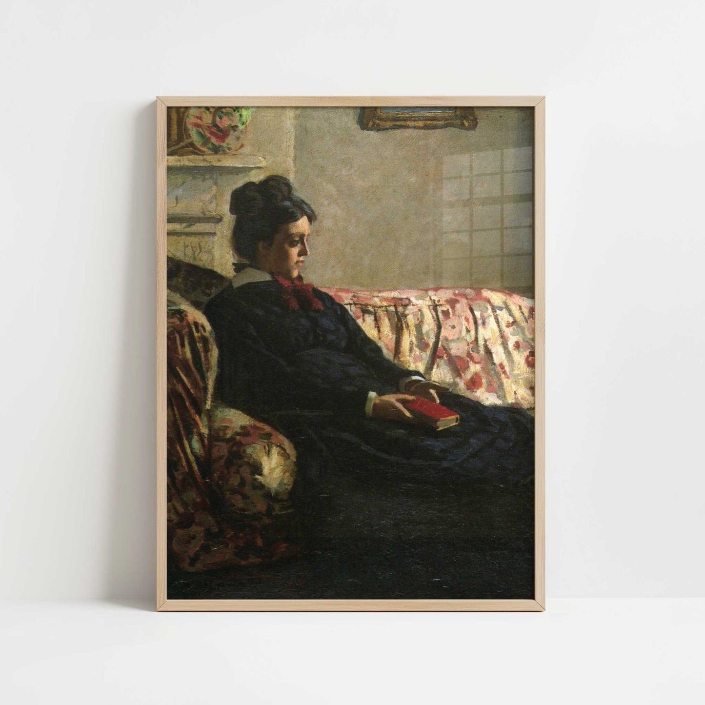 Mme Monet on the Sofa (1871) by Claude Monet – Art Print - Art print in oak frame
