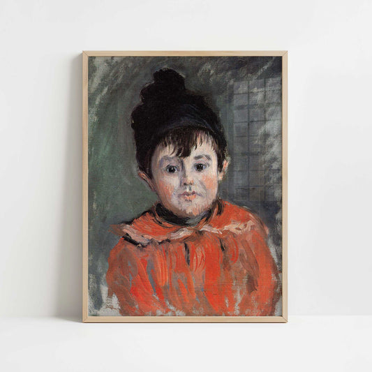 Portrait of Michel in Pom-Pom Hat (1880) by Claude Monet – Art Print - Art print in oak frame