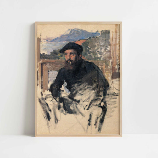 Portrait of the Artist in Studio (1884) by Claude Monet – Art Print - Art print in oak frame