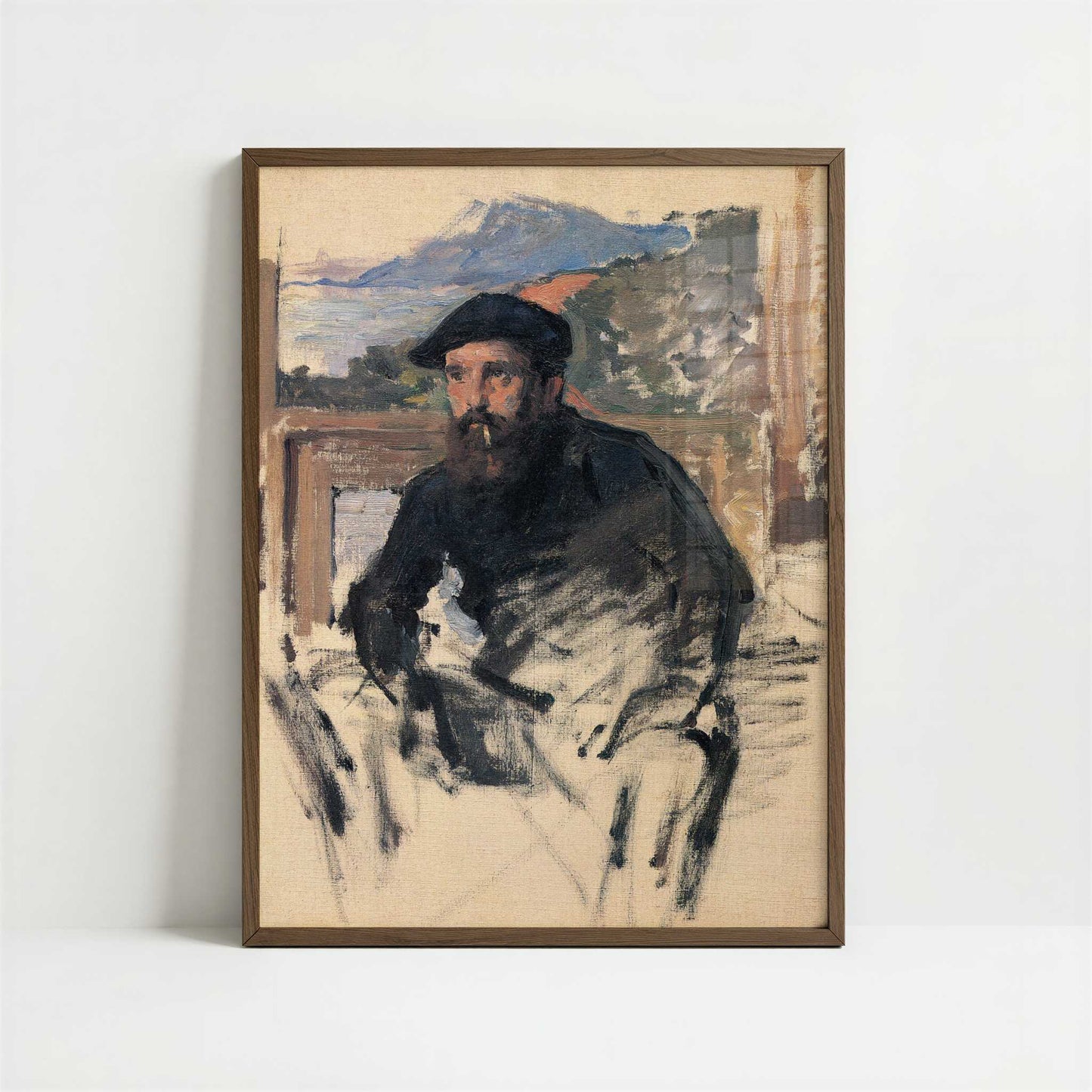 Portrait of the Artist in Studio (1884) by Claude Monet – Art Print - Art print in dark wood frame