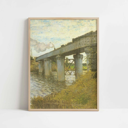 Railway Bridge, Argenteuil (1874) by Claude Monet – Art Print - Art print in oak frame