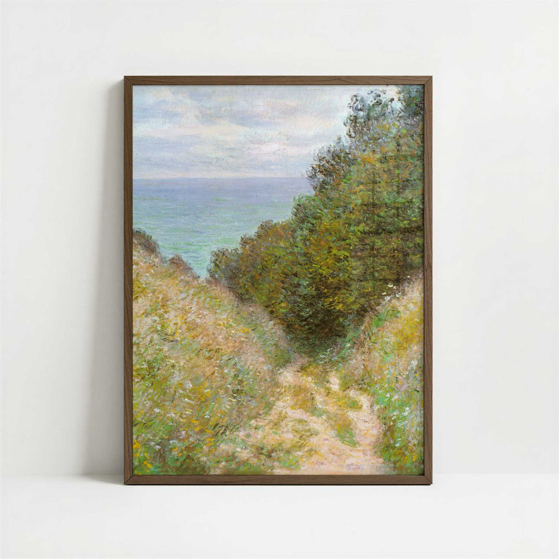 Road at La Cavee, Pourville (1882) by Claude Monet – Art Print - Art print in dark wood frame