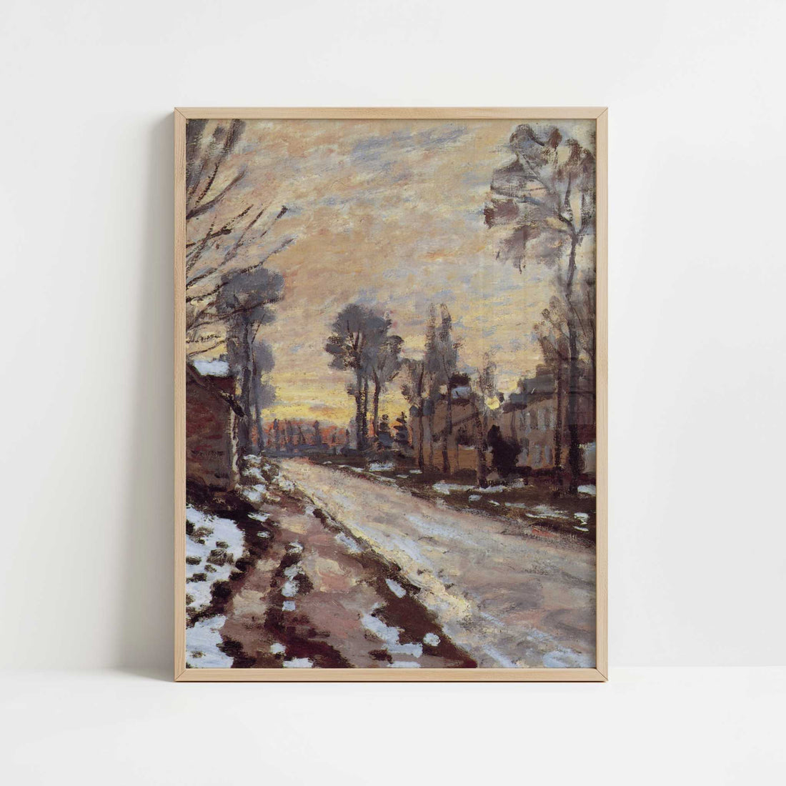 Road to Louveciennes, Melting Snow at Sunset (1869-70) by Claude Monet – Art Print - Art print in oak frame