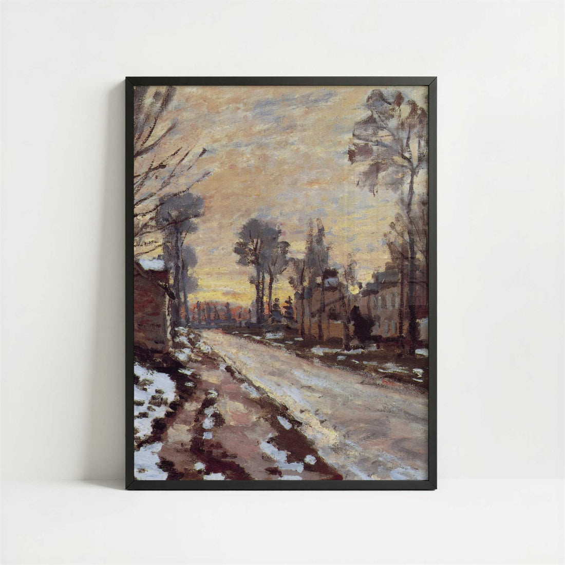 Road to Louveciennes, Melting Snow at Sunset (1869-70) by Claude Monet – Art Print - Art print in black frame