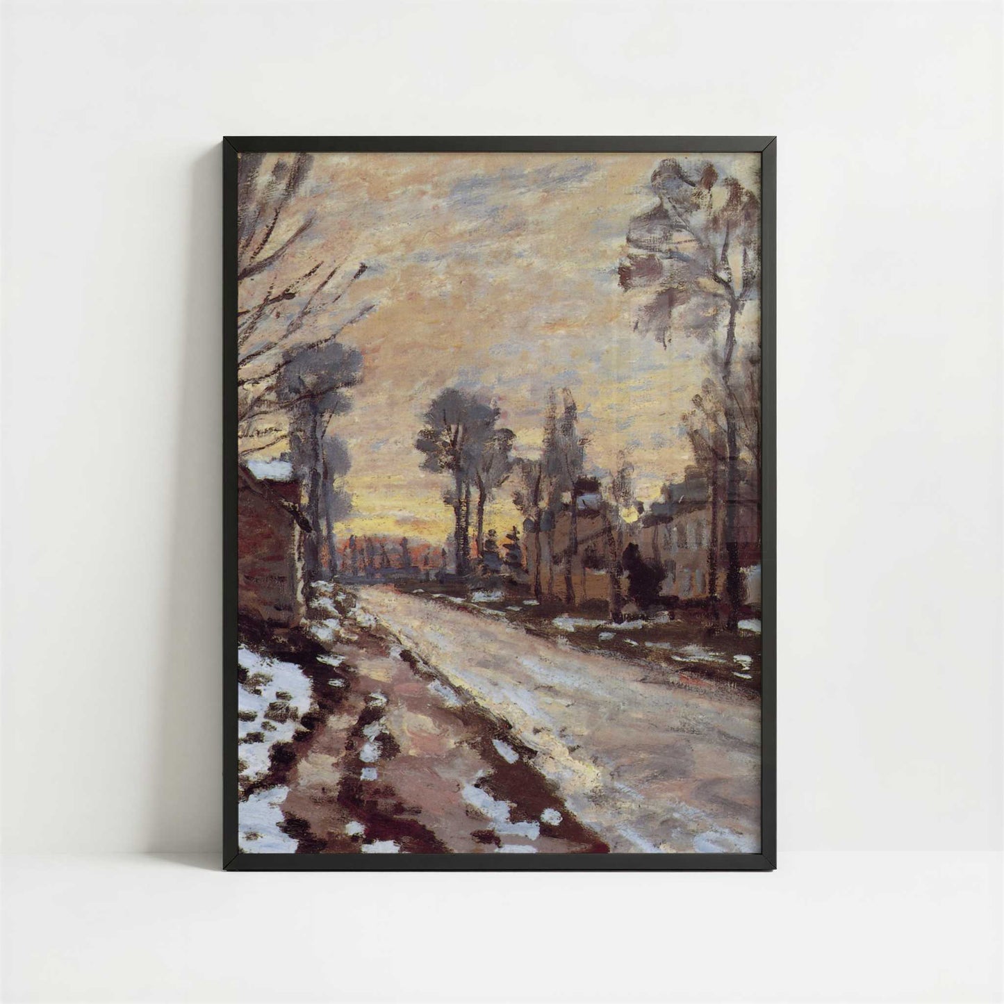 Road to Louveciennes, Melting Snow at Sunset (1869-70) by Claude Monet – Art Print - Art print in black frame