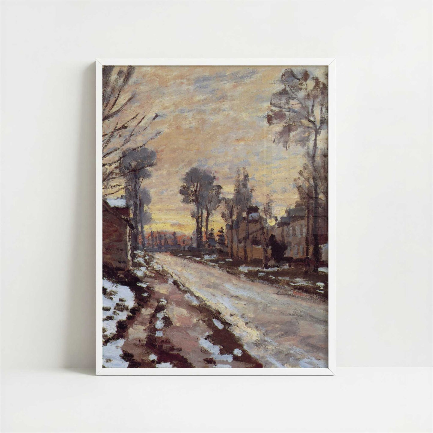 Road to Louveciennes, Melting Snow at Sunset (1869-70) by Claude Monet – Art Print - Art print in white frame