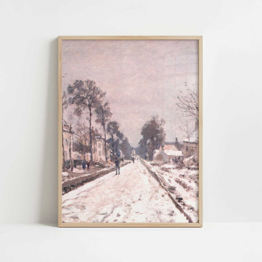 Road to Louveciennes in Snow (1869–70) by Claude Monet – Art Print - Art print in oak frame