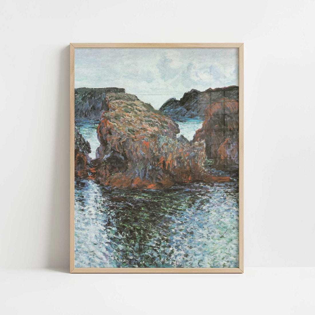 Rocks at Belle-Ile (1886) by Claude Monet – Art Print - Art print in oak frame
