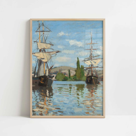 Ships Riding on the Seine at Rouen (1872) by Claude Monet – Art Print - Art print in oak frame