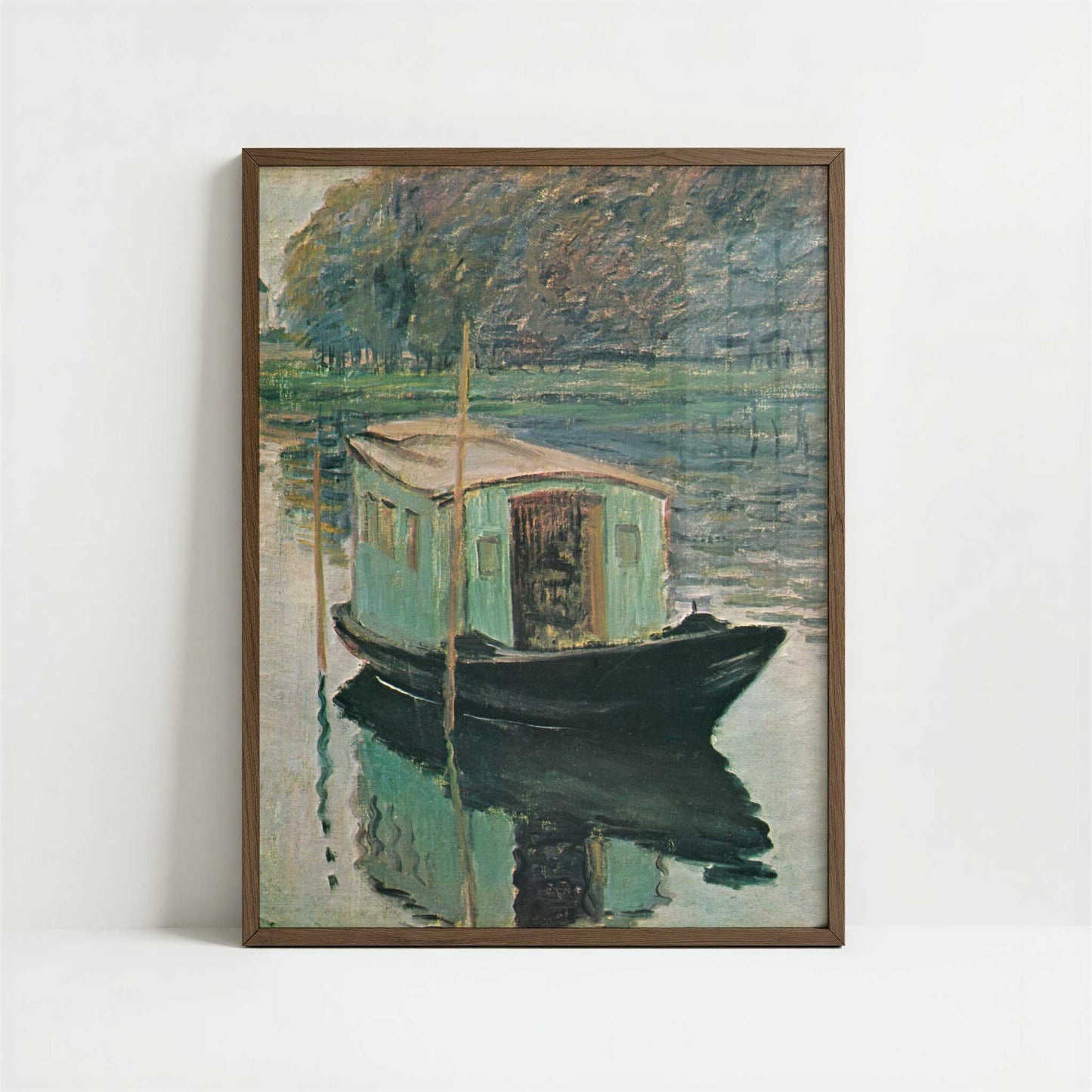 The Floating Studio (1874) by Claude Monet – Art Print - Art print in dark wood frame