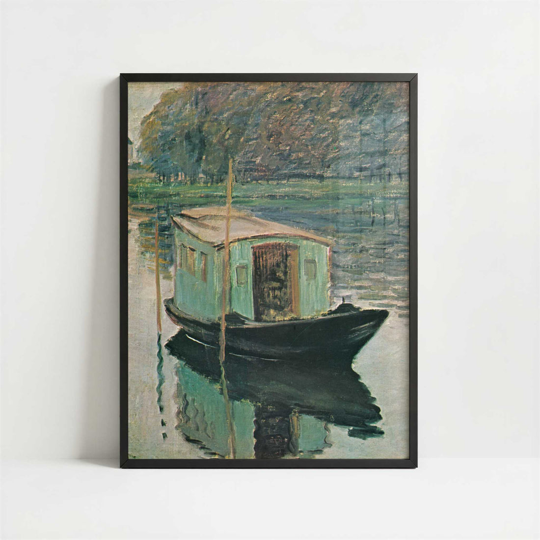 The Floating Studio (1874) by Claude Monet – Art Print - Art print in black frame