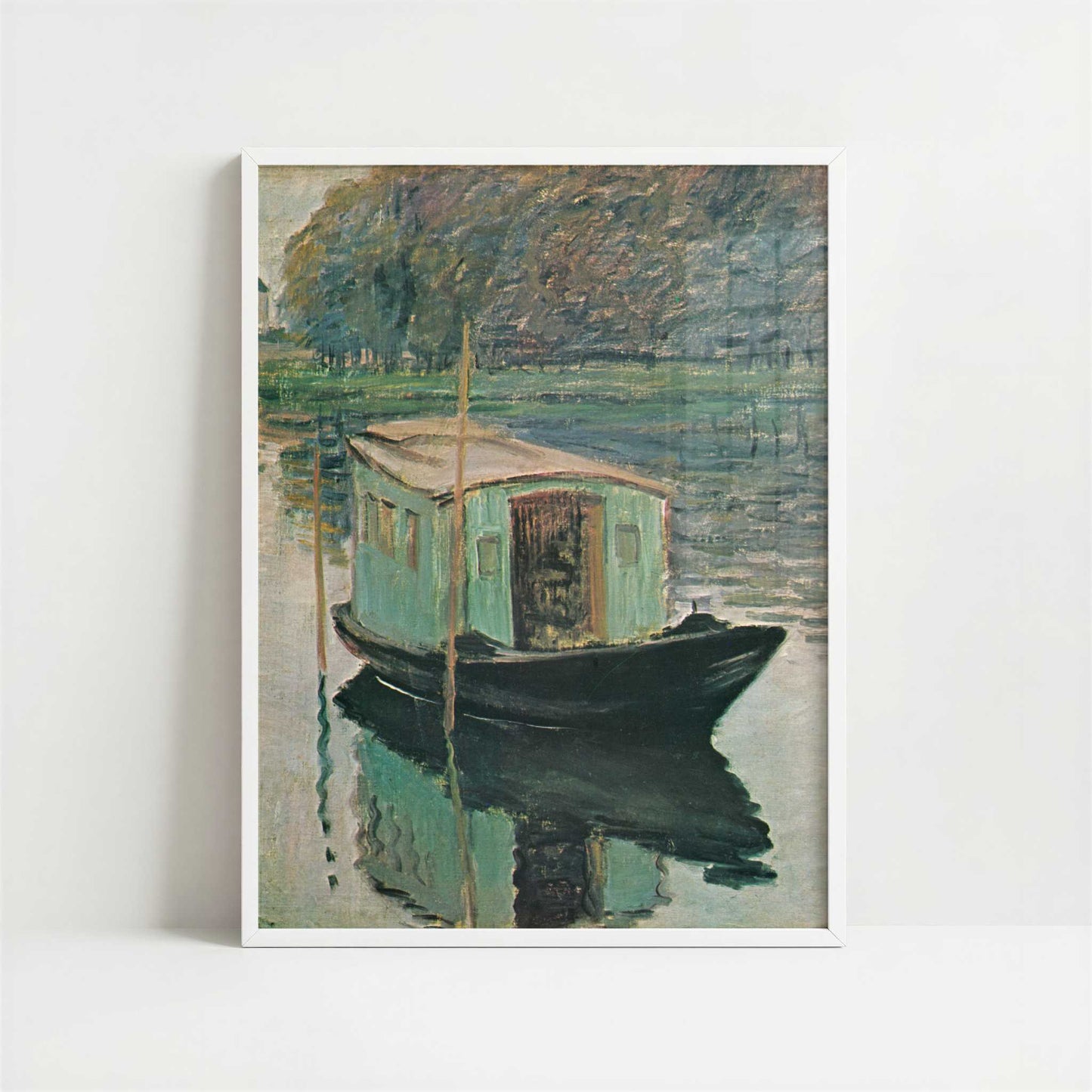 The Floating Studio (1874) by Claude Monet – Art Print - Art print in white frame