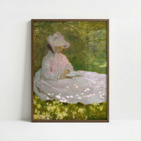 The Reader (Springtime) (1872) by Claude Monet – Art Print - Art print in dark wood frame
