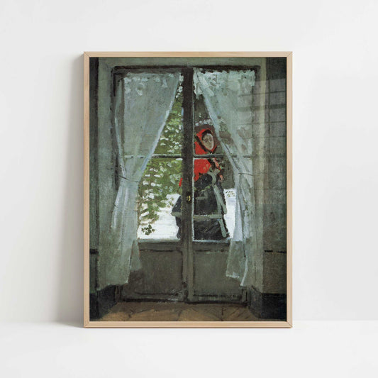 The Red Kerchief (1868–1873) by Claude Monet – Art Print - Art print in oak frame