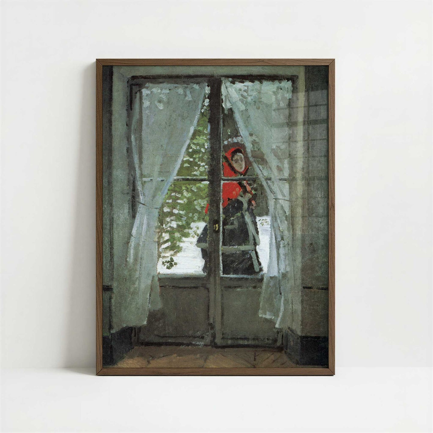 The Red Kerchief (1868–1873) by Claude Monet – Art Print - Art print in dark wood frame