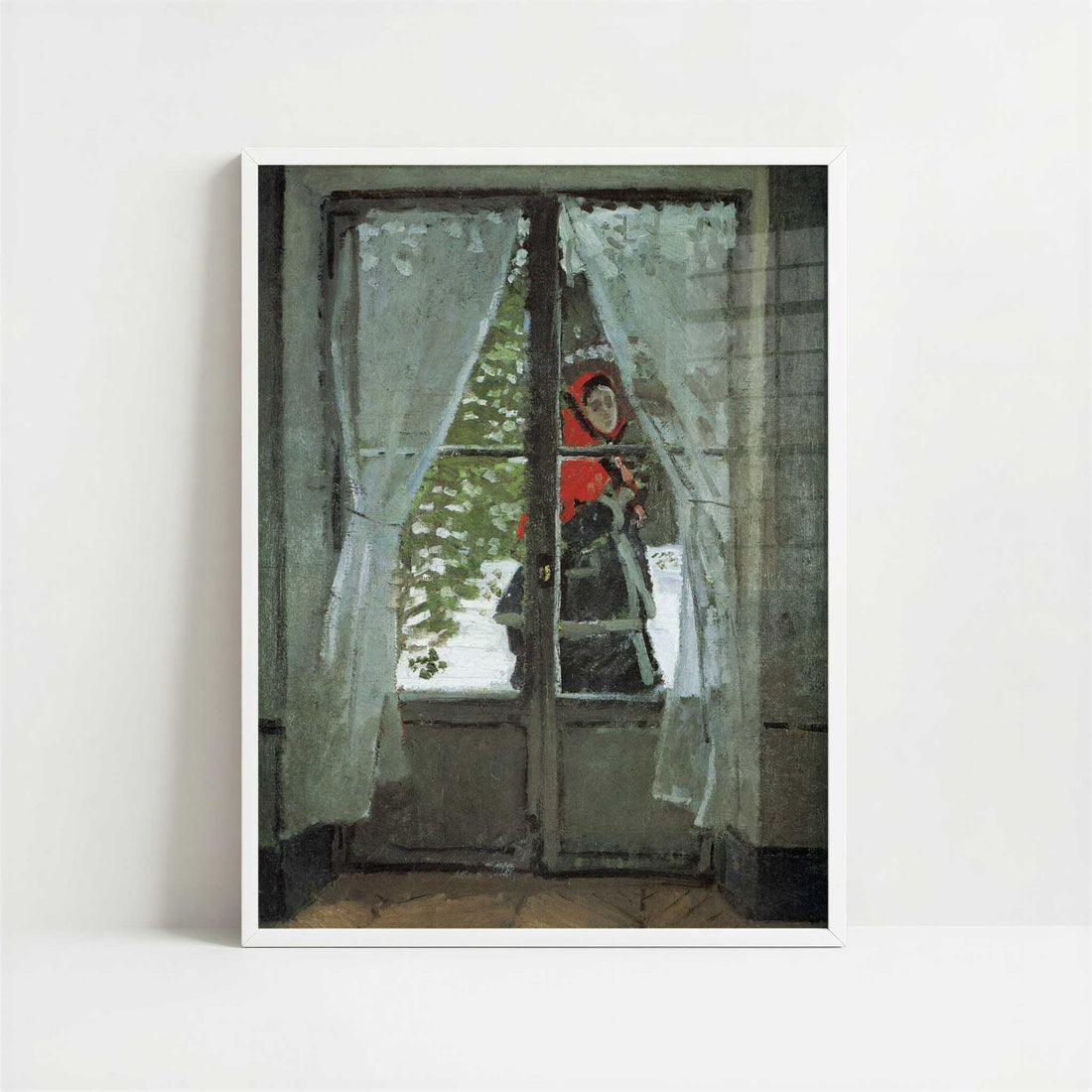 The Red Kerchief (1868–1873) by Claude Monet – Art Print - Art print in white frame
