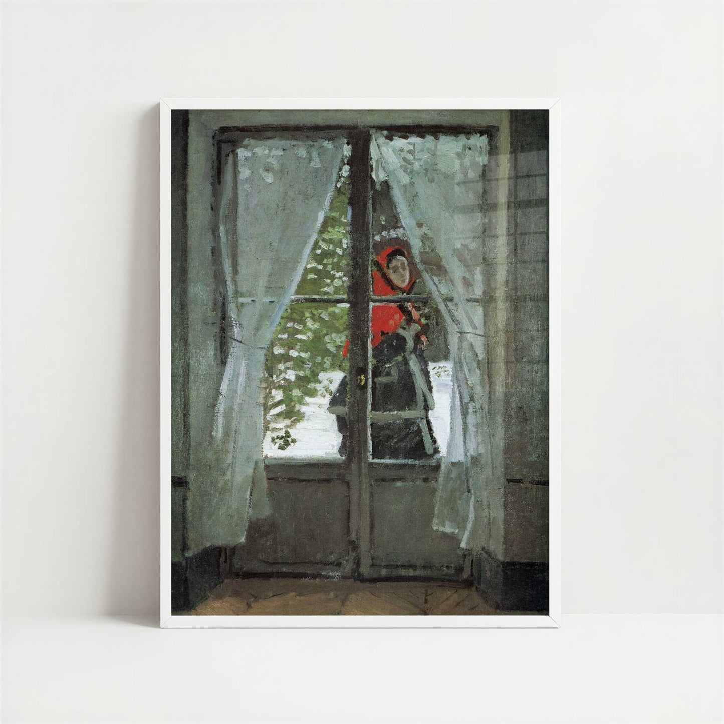 The Red Kerchief (1868–1873) by Claude Monet – Art Print - Art print in white frame
