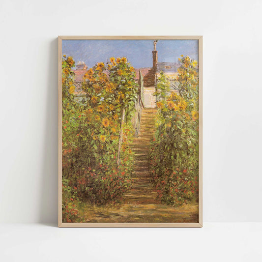 The Steps at Vétheuil (1881) by Claude Monet – Art Print - Art print in oak frame