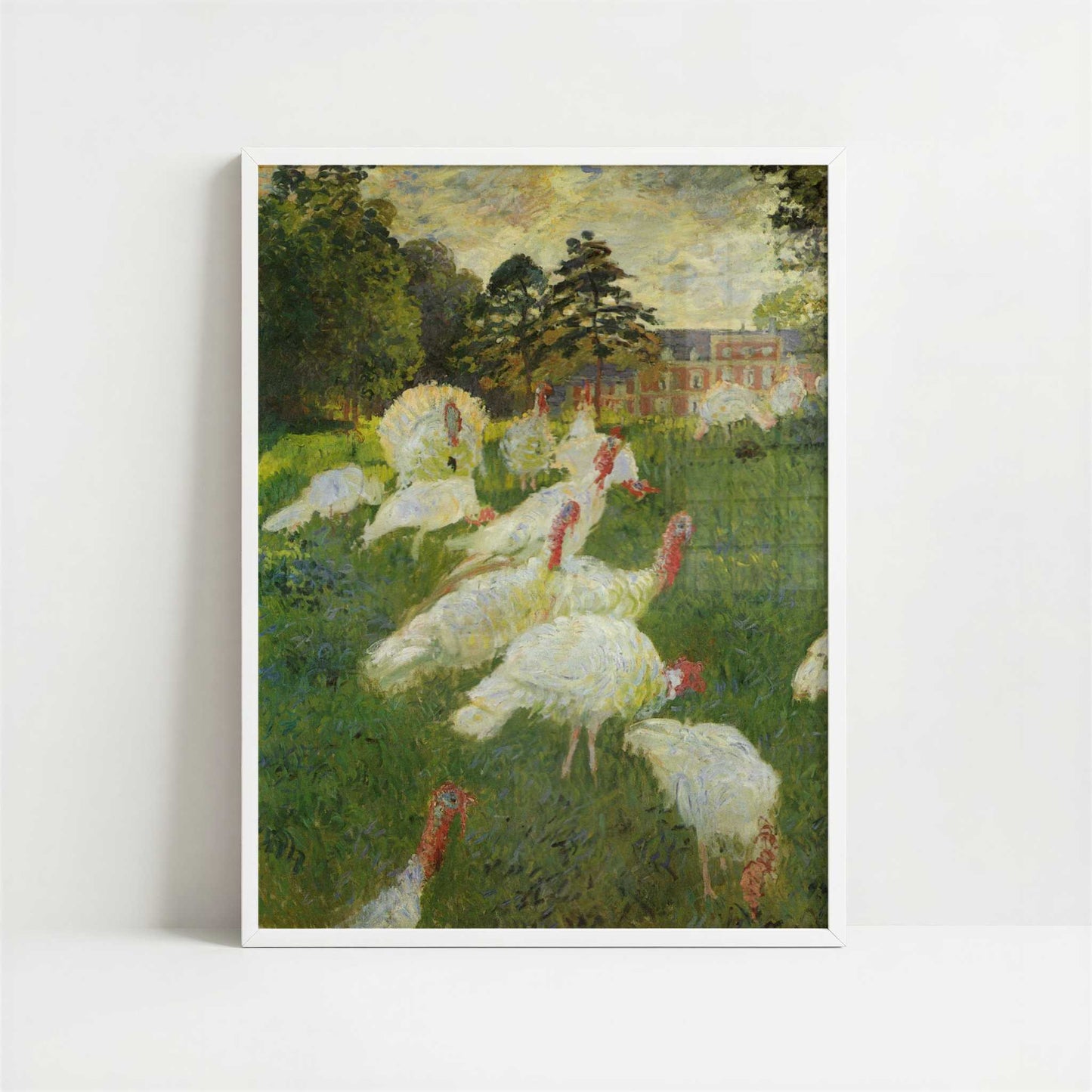 Turkeys at Montgeron (1877) by Claude Monet – Art Print - Art print in white frame
