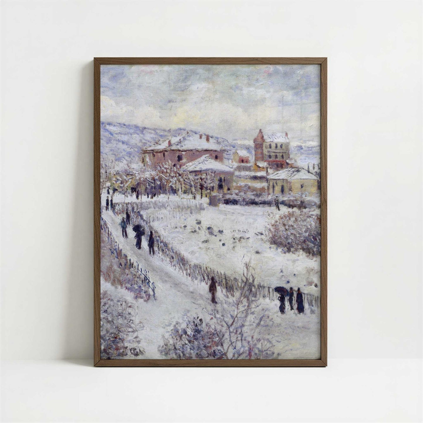 View of Argenteuil, Snow (1874) by Claude Monet – Art Print - Art print in dark wood frame