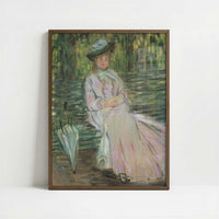 Woman on a Bench (1874) by Claude Monet – Art Print - Art print in dark wood frame