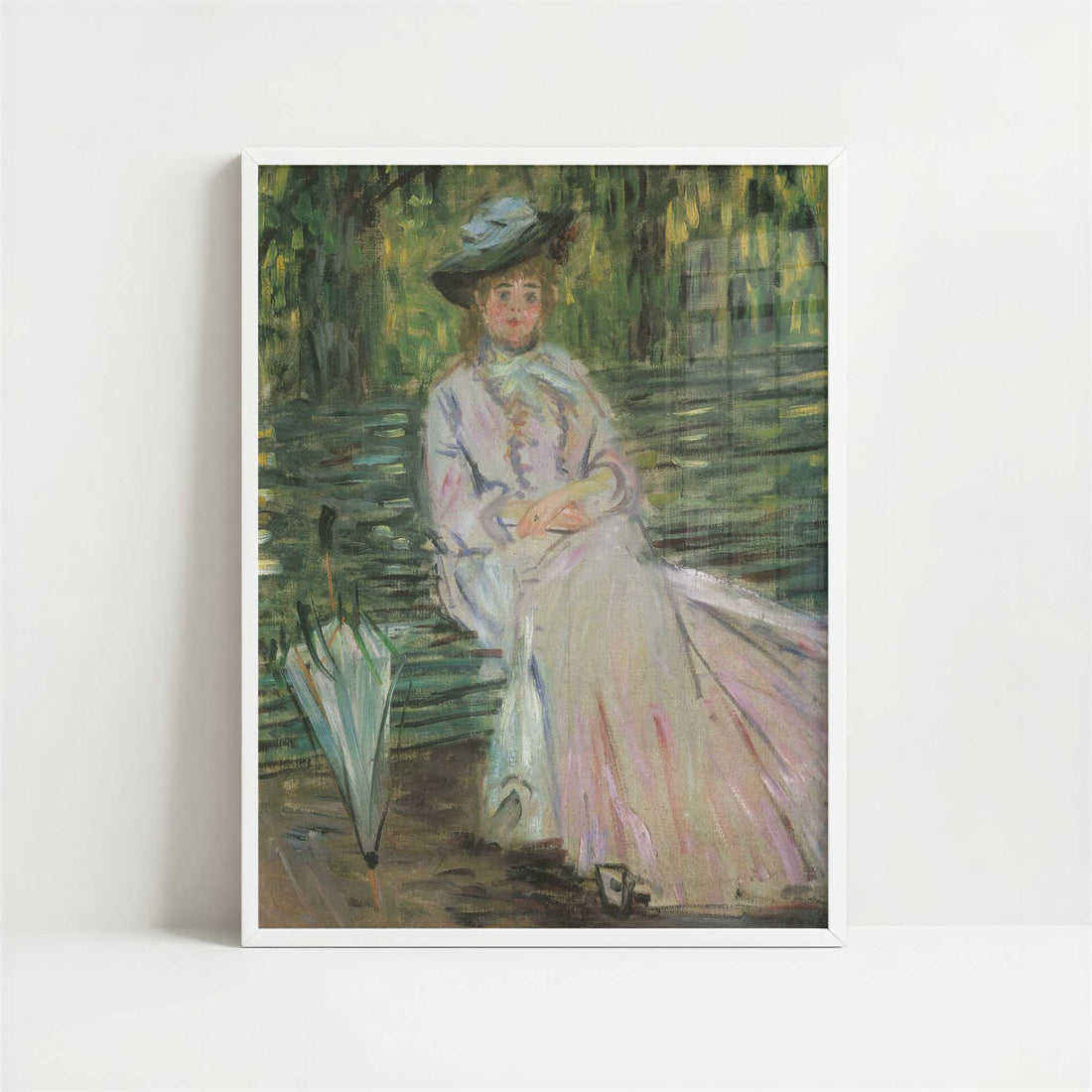 Woman on a Bench (1874) by Claude Monet – Art Print - Art print in white frame