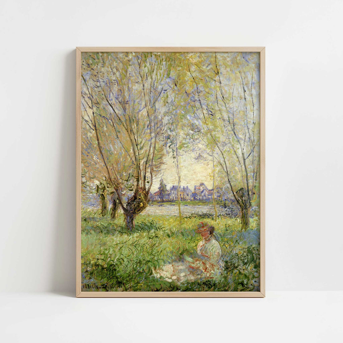 Woman Seated Under Willows (1880) by Claude Monet – Art Print - Art print in oak frame