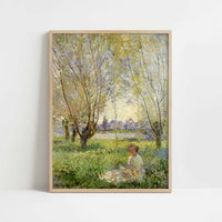 Woman Seated Under Willows (1880) by Claude Monet – Art Print - Art print in oak frame