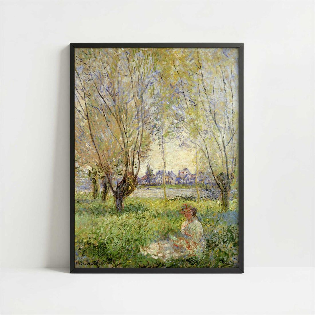 Woman Seated Under Willows (1880) by Claude Monet – Art Print - Art print in black frame