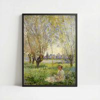 Woman Seated Under Willows (1880) by Claude Monet – Art Print - Art print in black frame