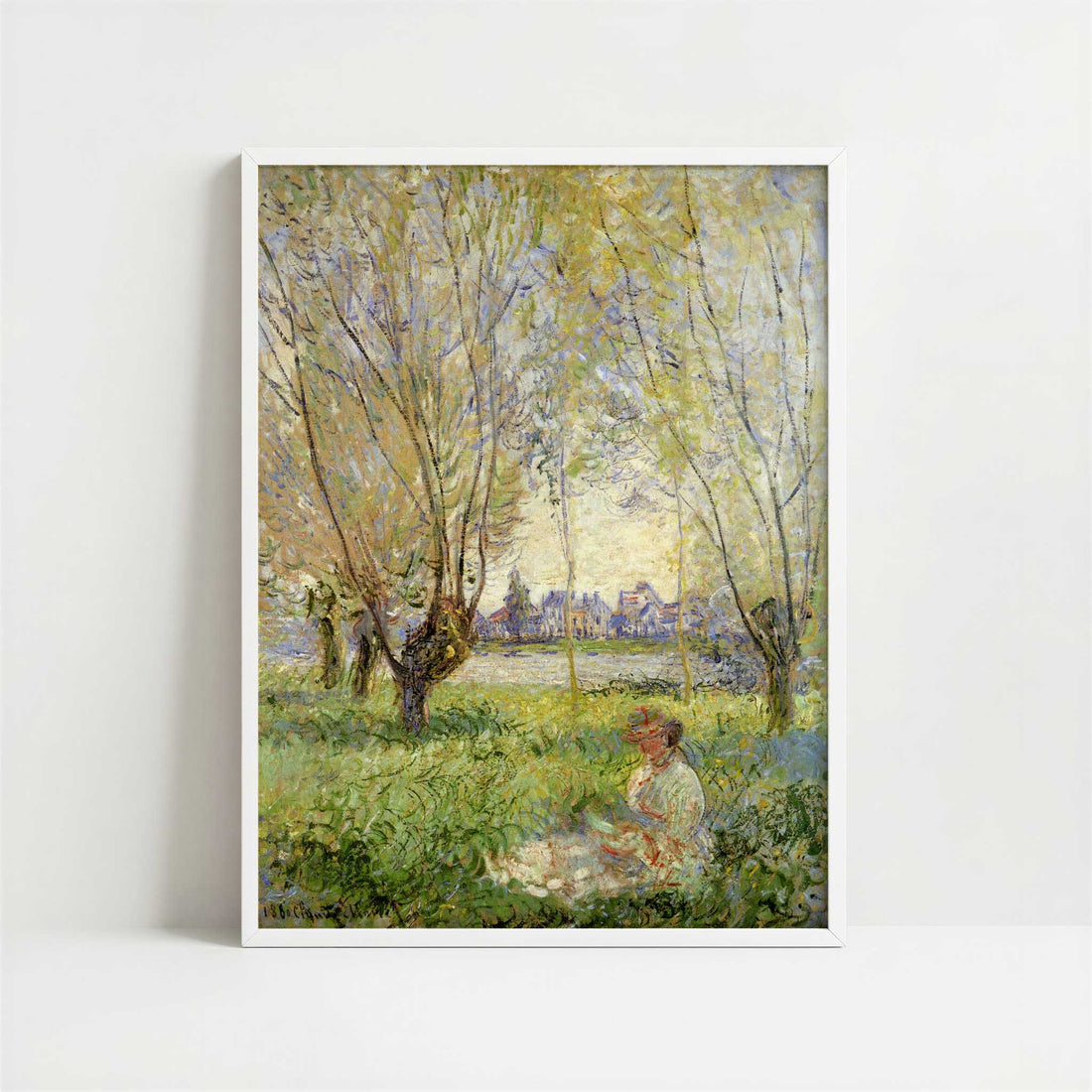 Woman Seated Under Willows (1880) by Claude Monet – Art Print - Art print in white frame