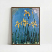 Yellow Irises (1924–25) by Claude Monet – Art Print - Art print in dark wood frame