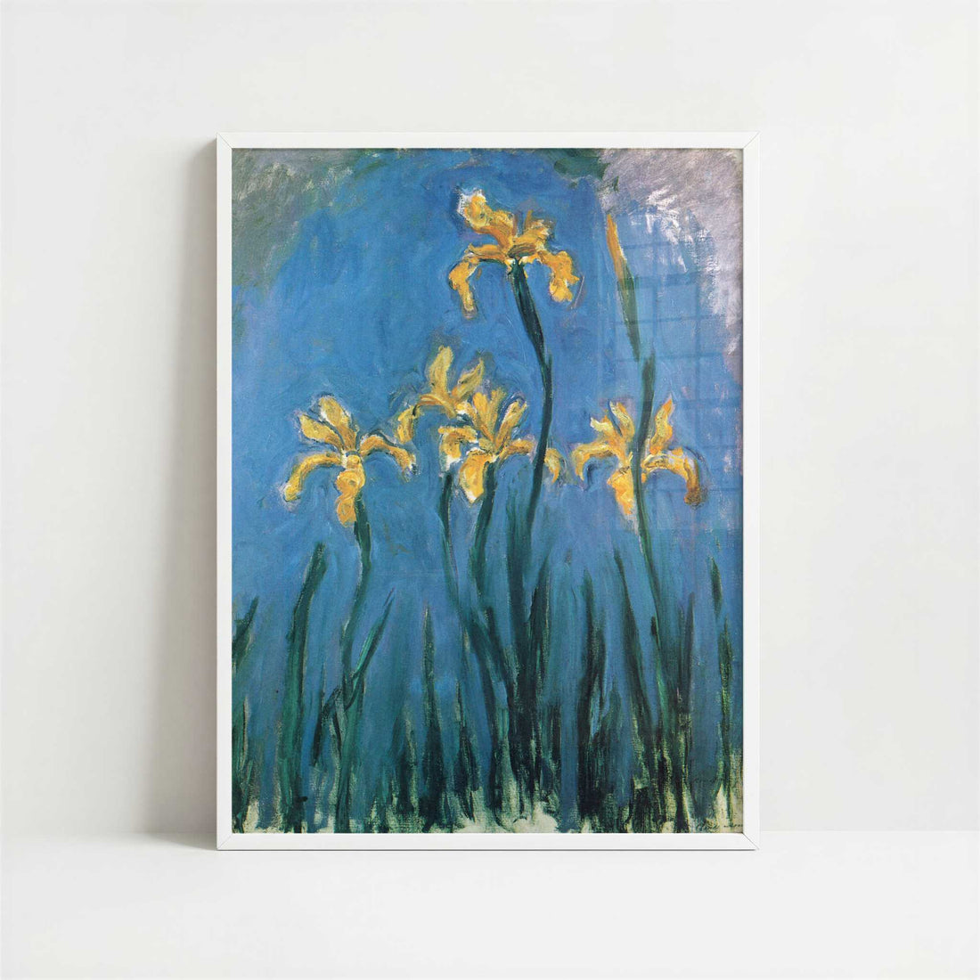 Yellow Irises (1924–25) by Claude Monet – Art Print - Art print in white frame