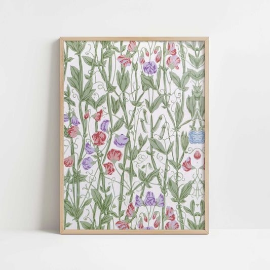 Sweetpea Wallpaper & Fabric Design (c.1800) by William Morris – Art Print - Art print in oak frame
