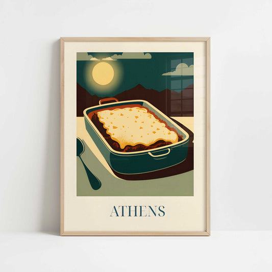 Moussaka from Athens, Greece - Art Print - Art print in oak frame