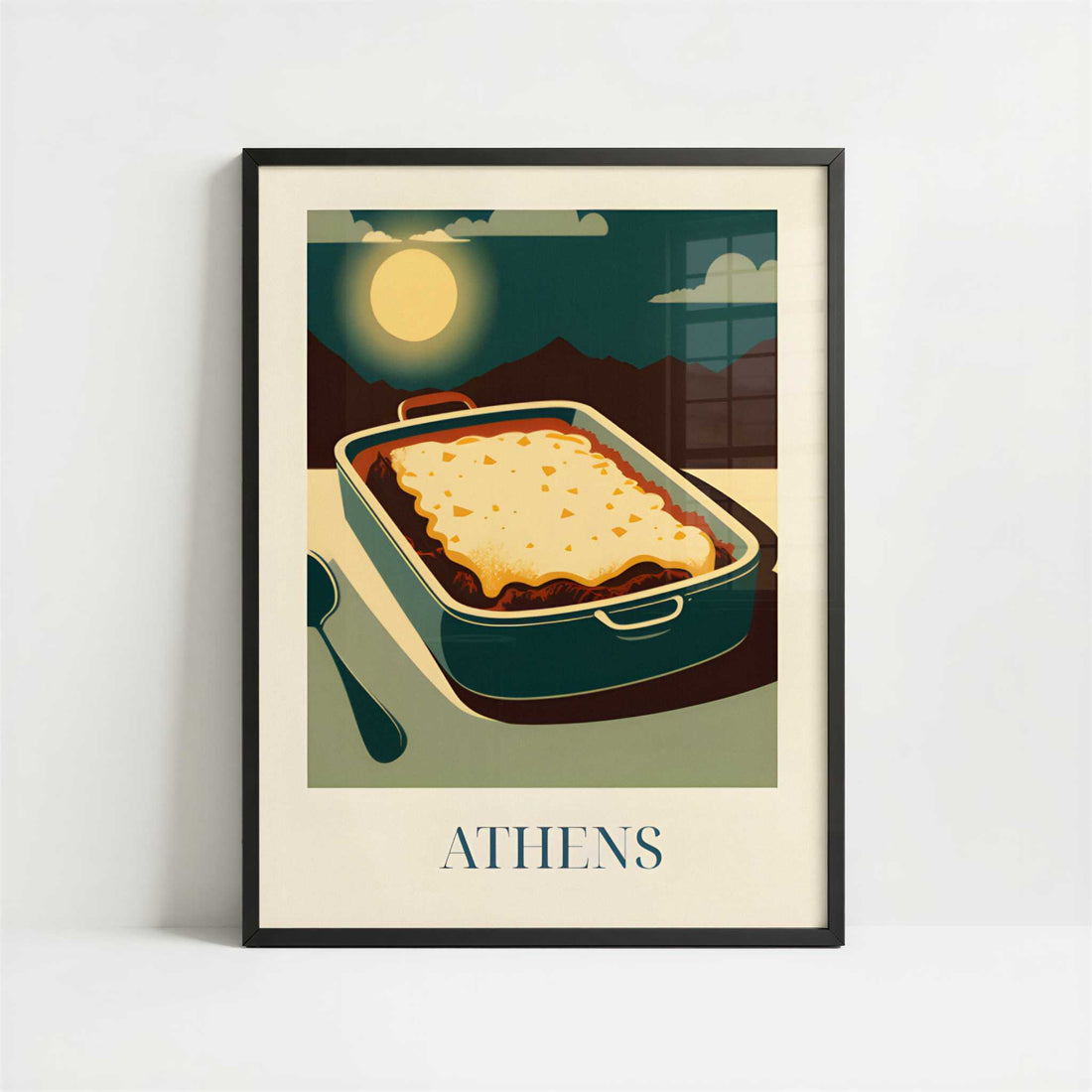 Moussaka from Athens, Greece - Art Print - Art print in black frame