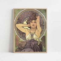 Amethyst (1900) by Alphonse Mucha – Art Print - Art print in oak frame