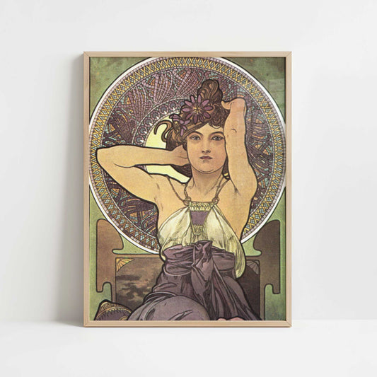 Amethyst (1900) by Alphonse Mucha – Art Print - Art print in oak frame