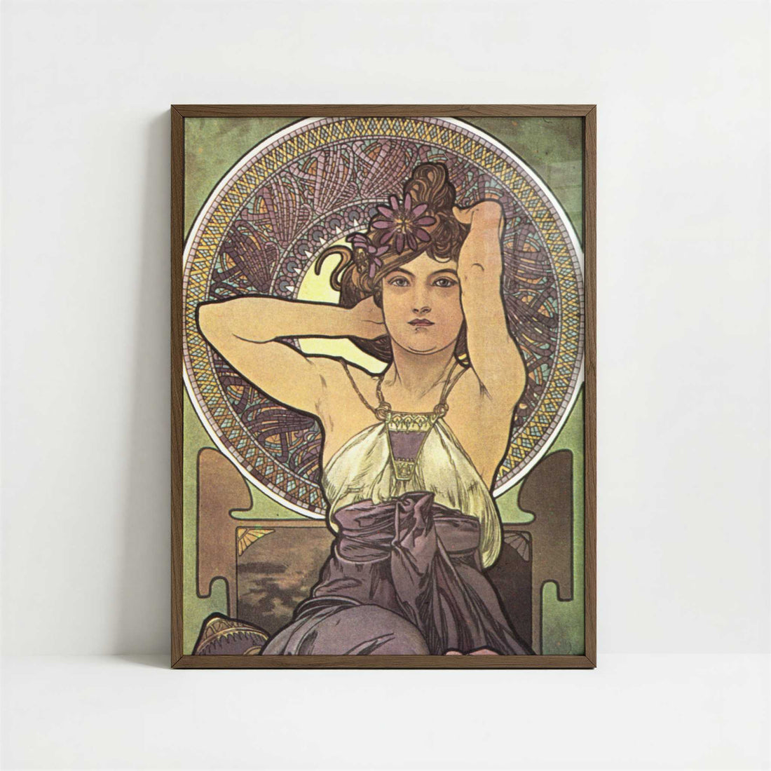 Amethyst (1900) by Alphonse Mucha – Art Print - Art print in dark wood frame