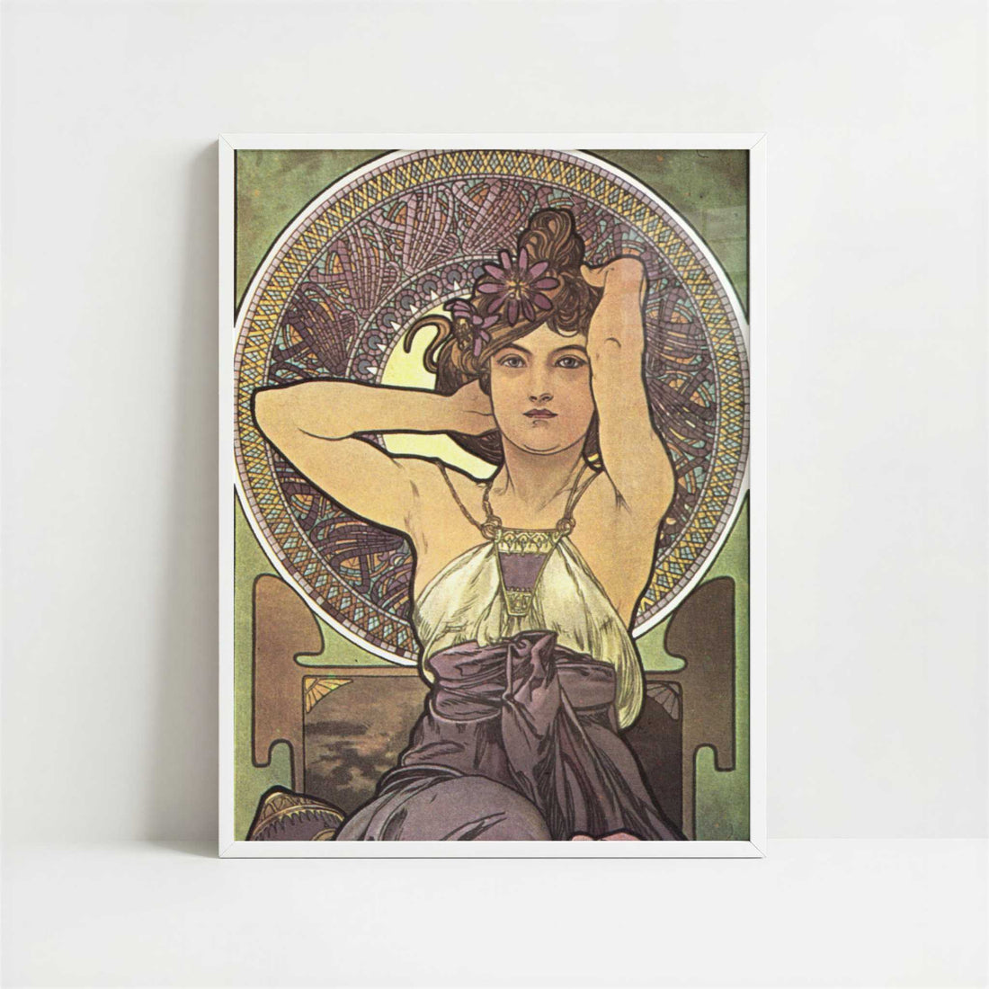 Amethyst (1900) by Alphonse Mucha – Art Print - Art print in white frame